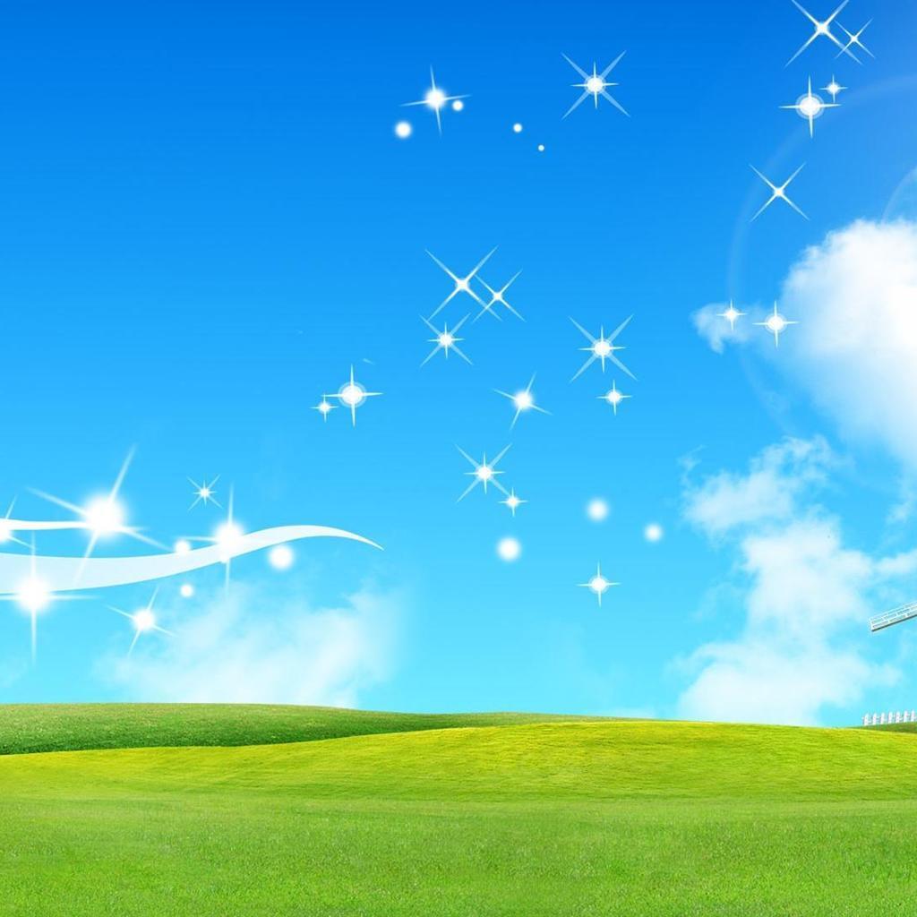 HD Beautiful Cartoon Blue Sky And Grassland Background