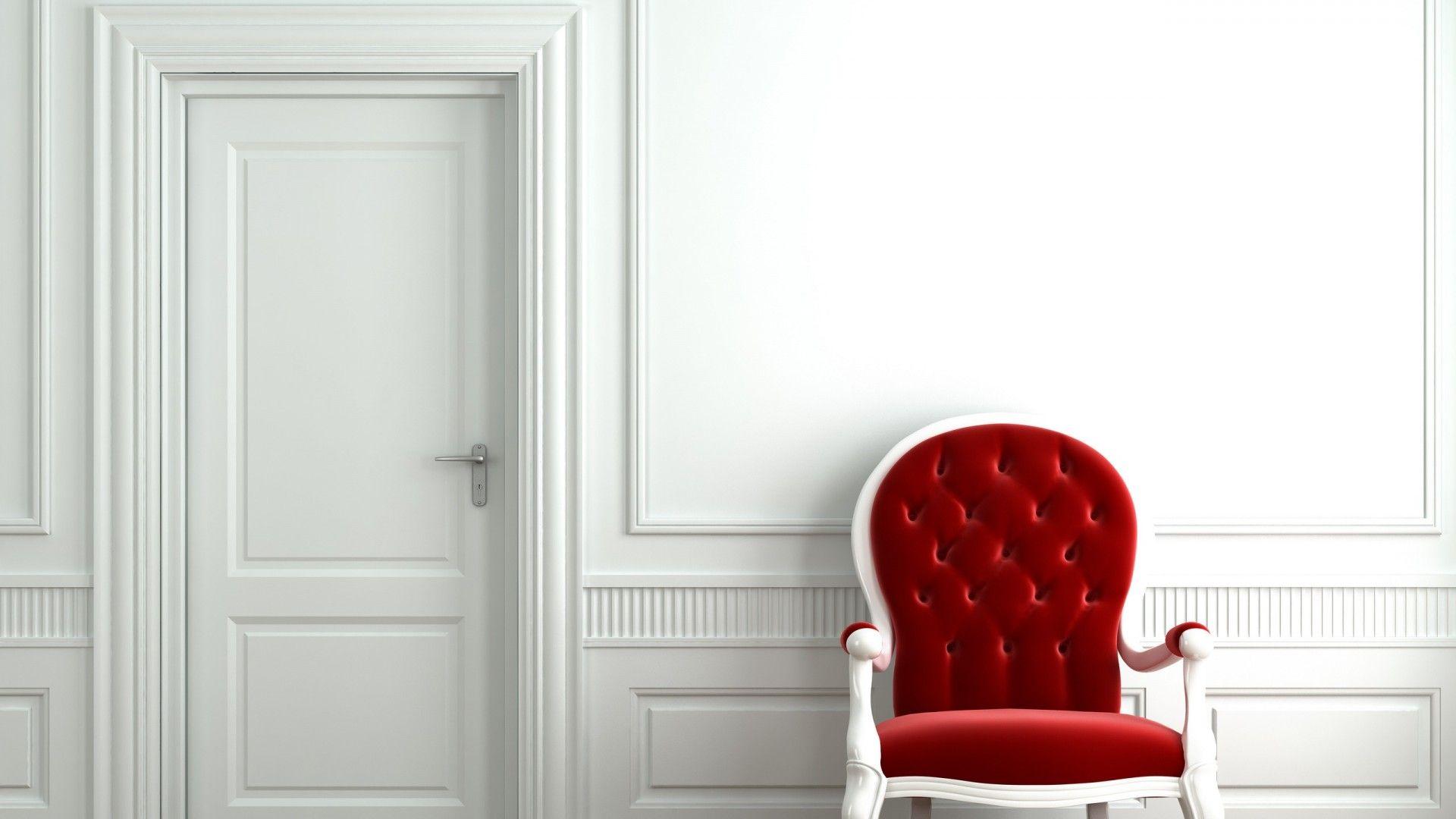 Red Chair White Room Desktop Wallpaper. High Definition image