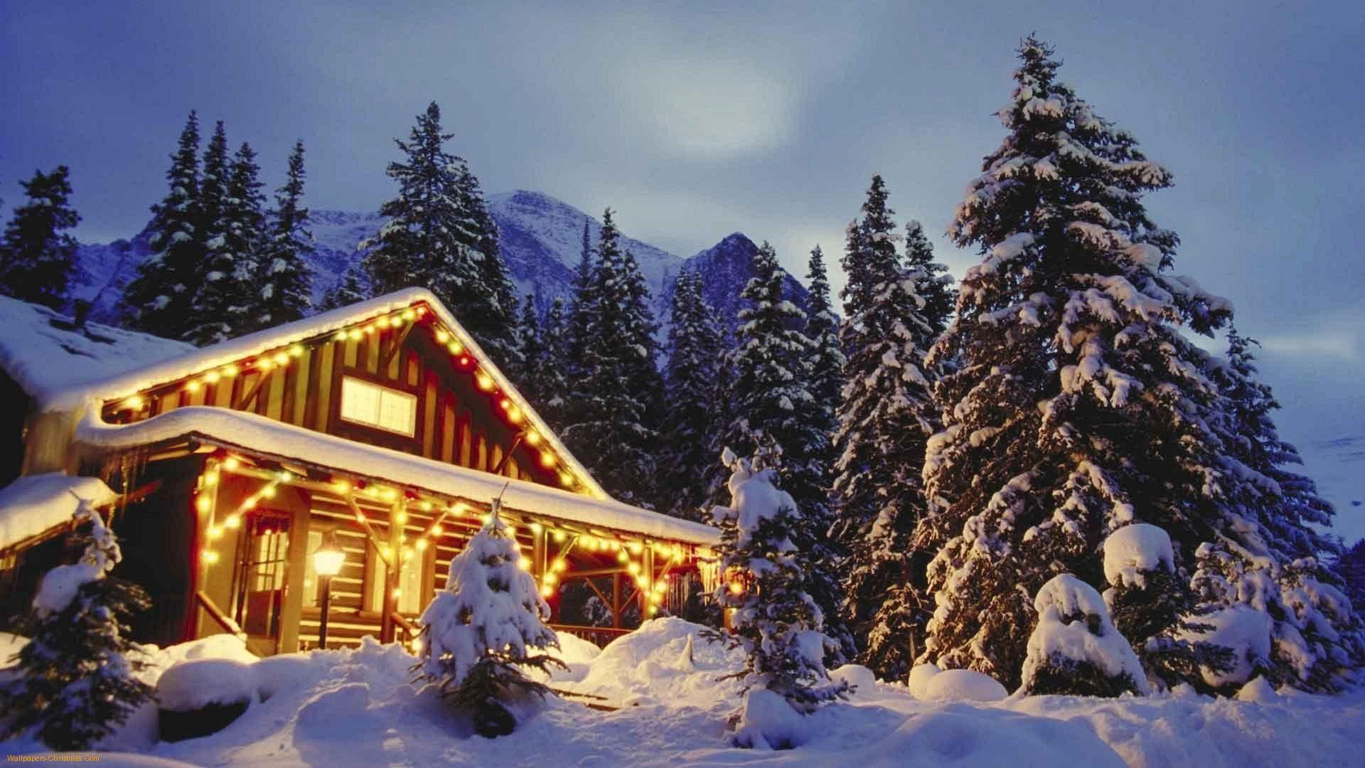 Wallpaper Christmas Cottage Snow Christmas x 1080