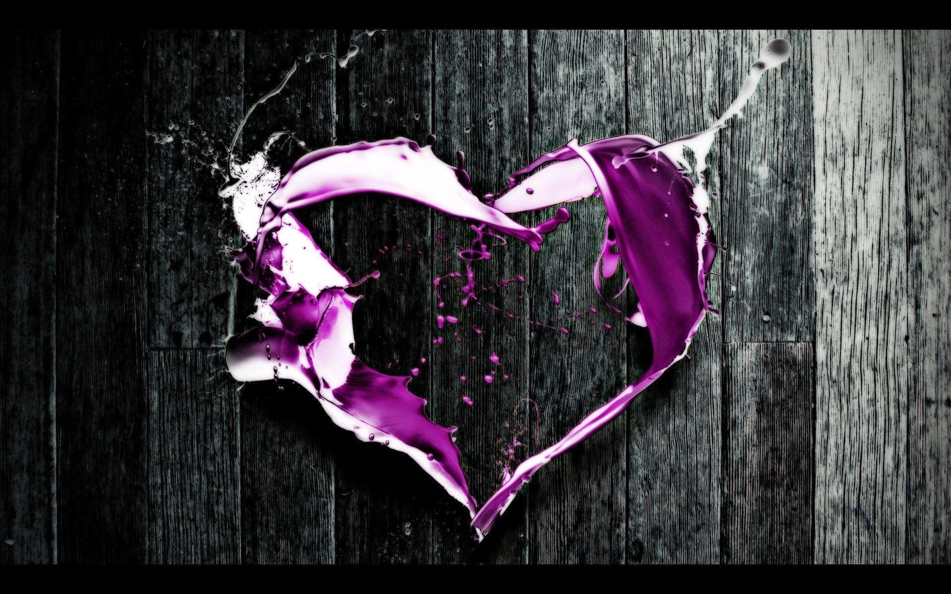 Purple Love Heart on Wooden Surface Free and Wallpaper