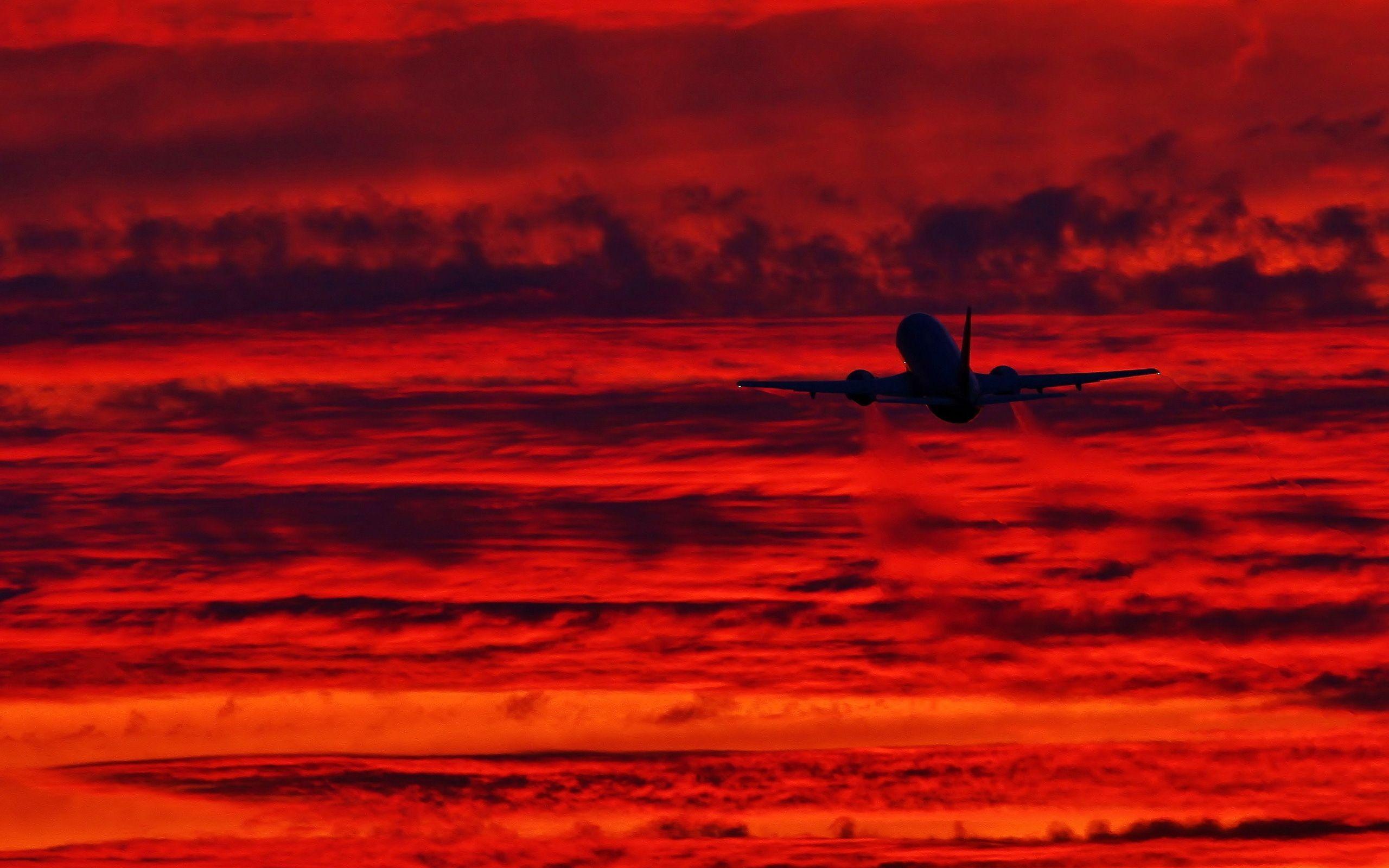 Red black wallpaper with airplane HD Wallpaper