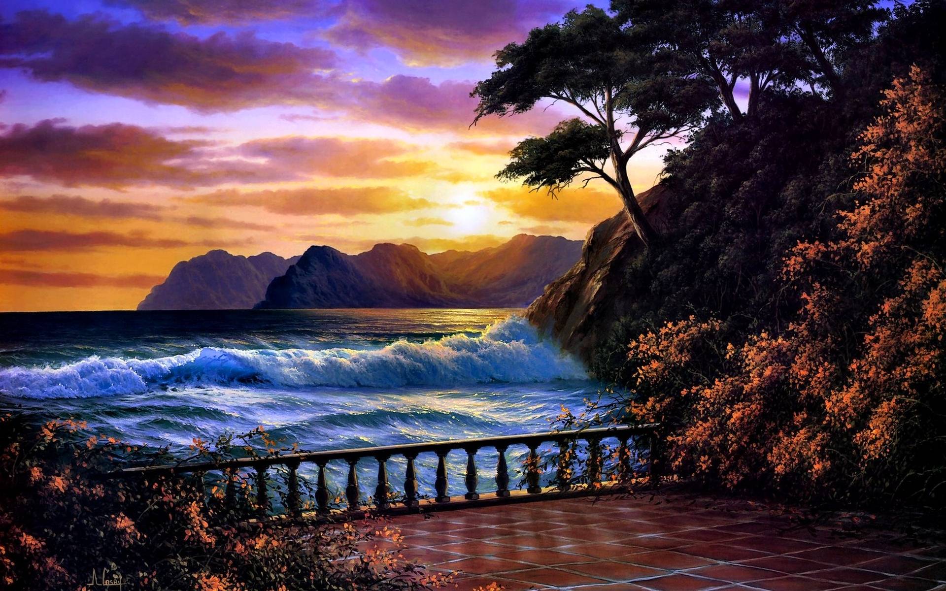 Beautiful Sunset Over the Sea Wall Mural - Murals Your Way