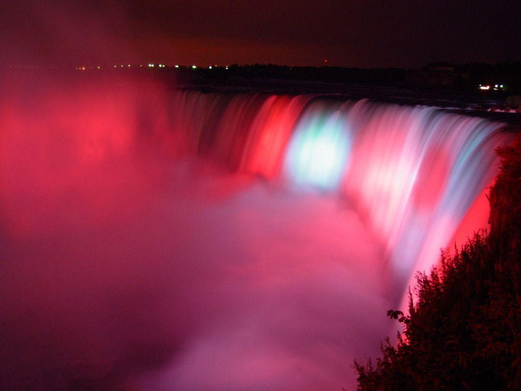 Night Niagara Falls Beautiful Red Color Wallpa Wallpaper