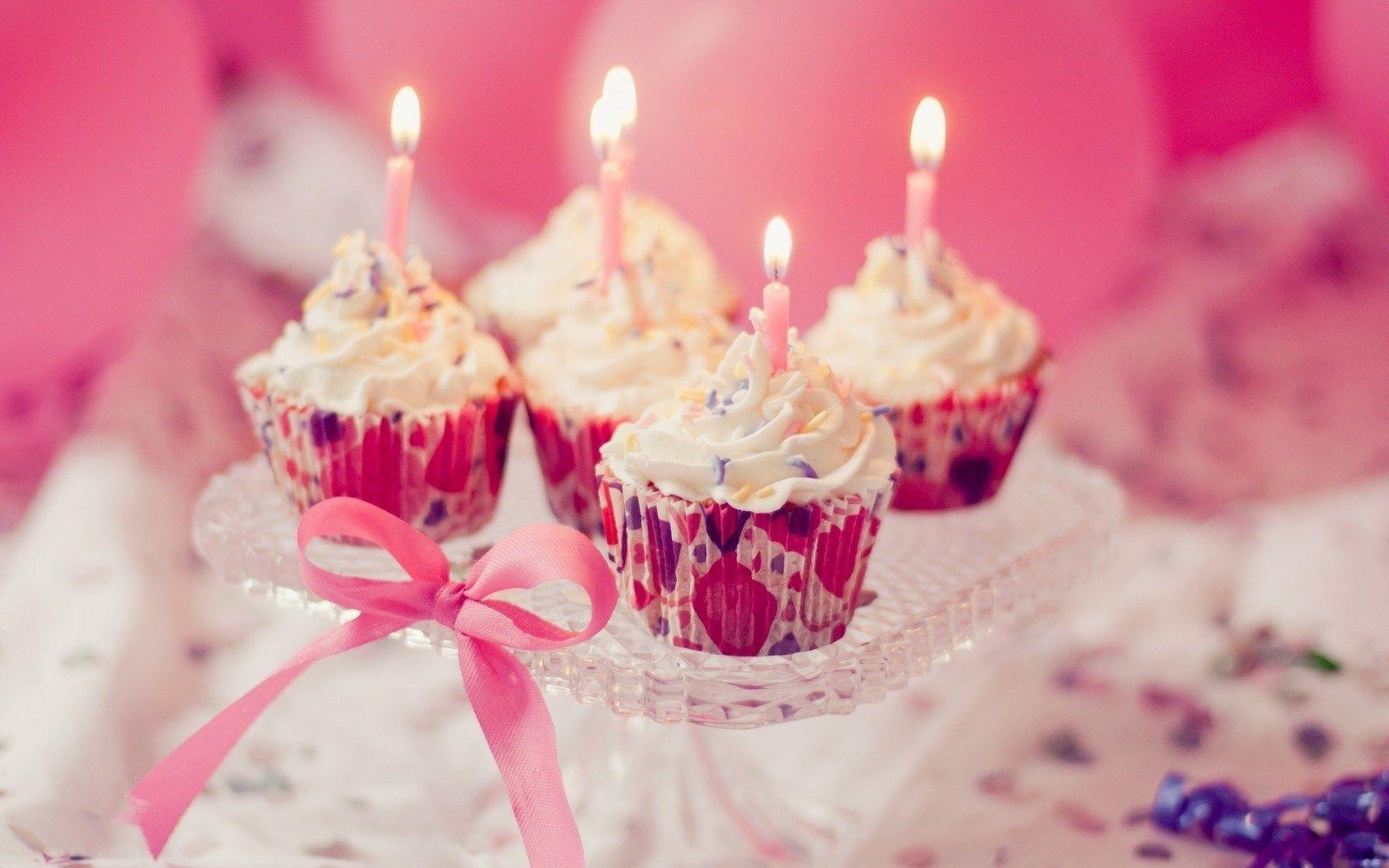 Food Sweet Cupcakes Candles Pink Holiday HD Wallpaper
