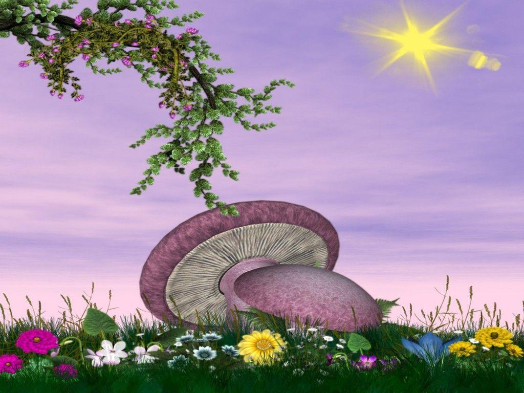 Fairy Background with pink mushroom