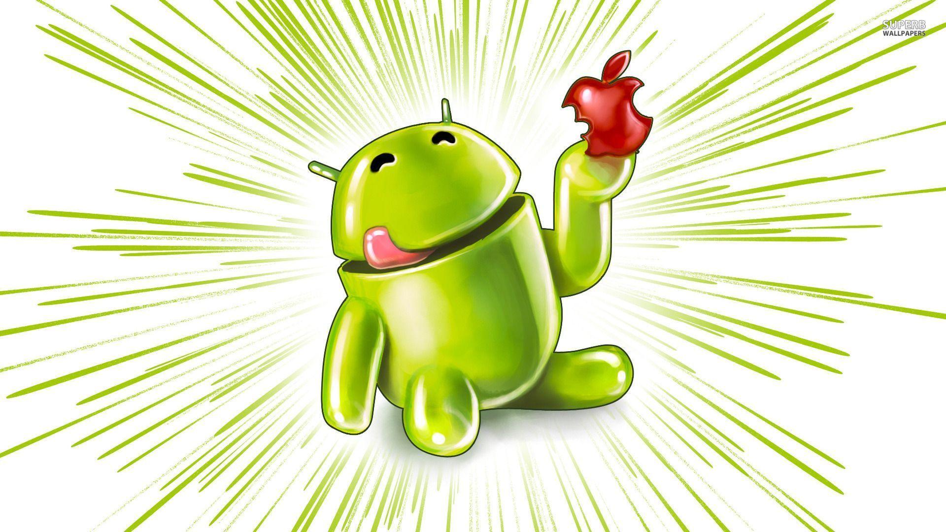 Android eating an Apple wallpaper
