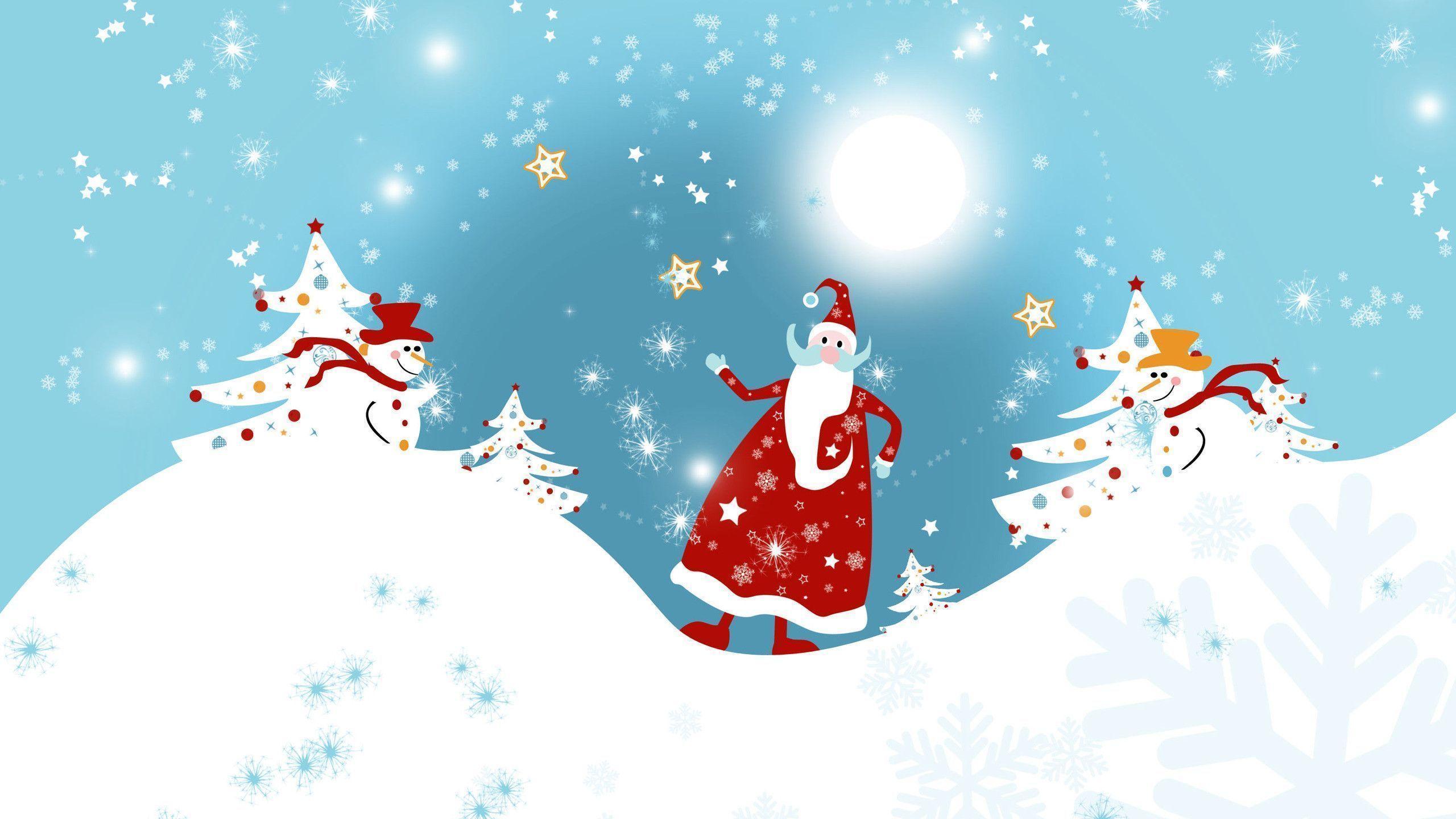 Santa and two snowman Wallpaper #