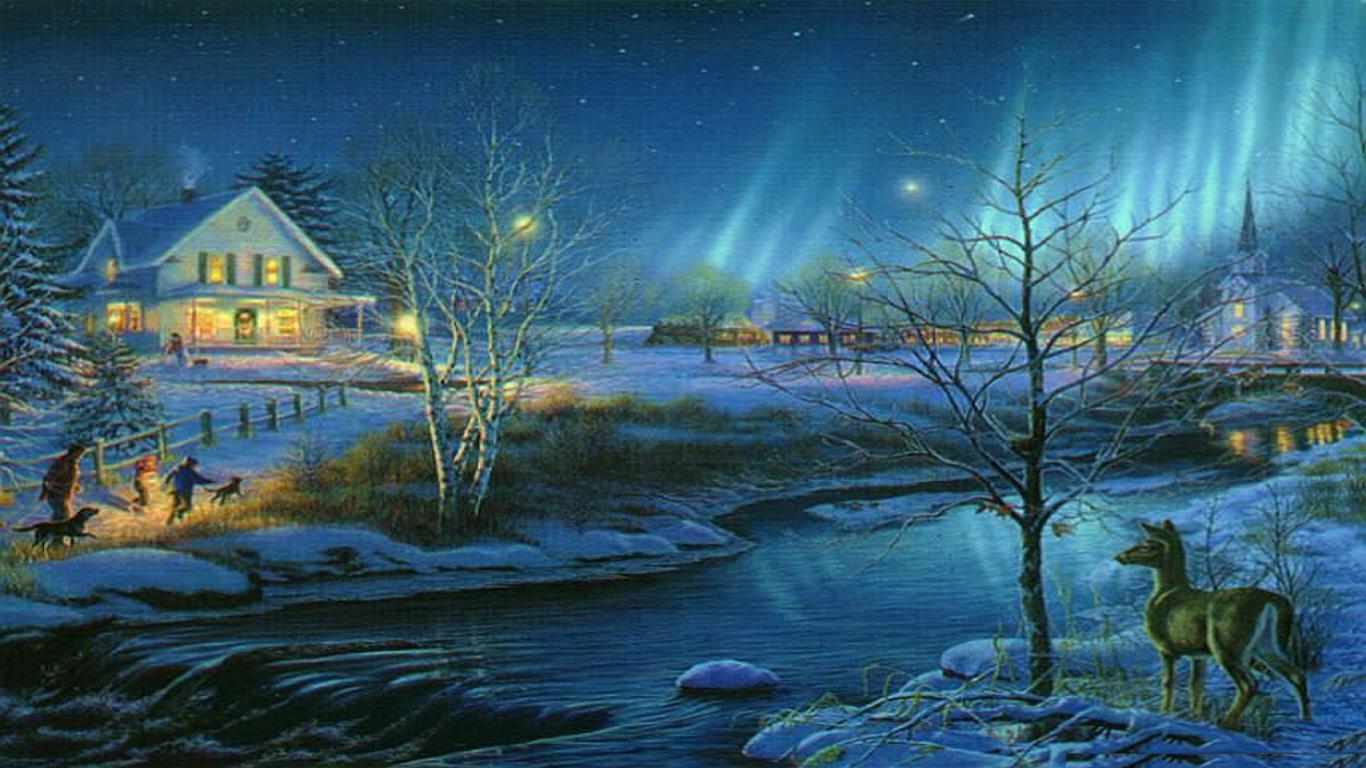 Christmas Eve Village Wallpaper. High Definition Wallpaper