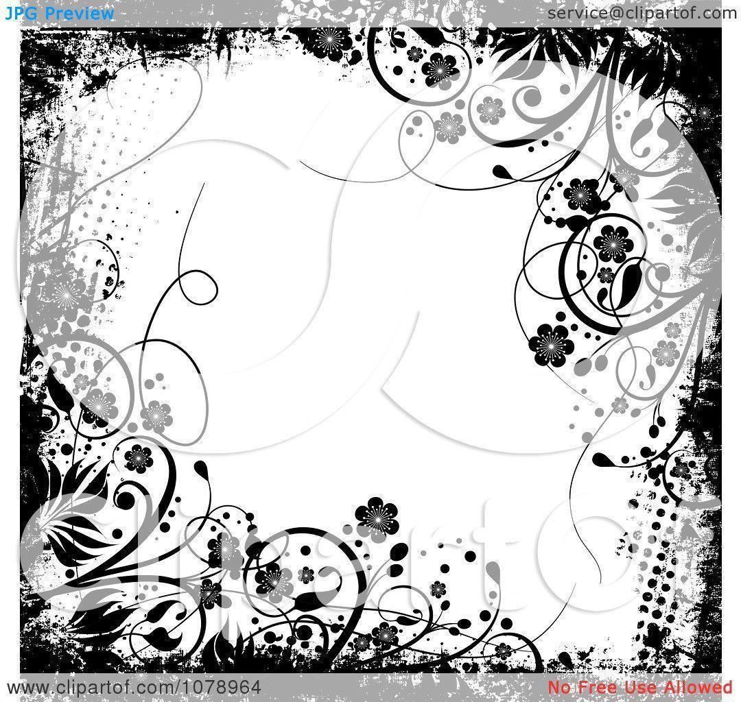 Clipart Grungy Black And White Floral Background With Flowers