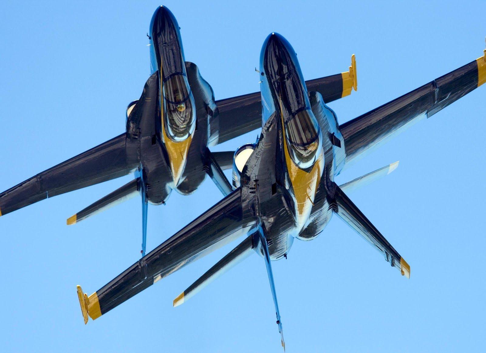 Two F 18 Hornet Of The Blue Angels While Inverted Flight Aircraft