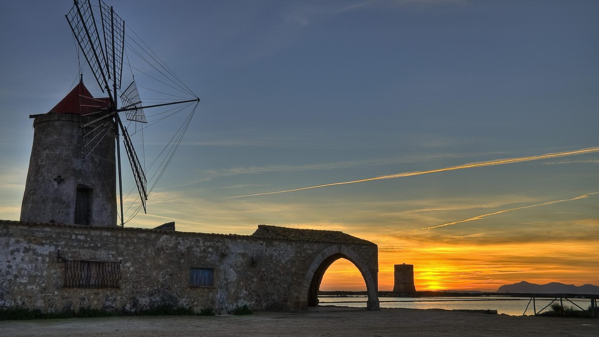 HD Windmill In Paceco Sicily Italy Wallpaper