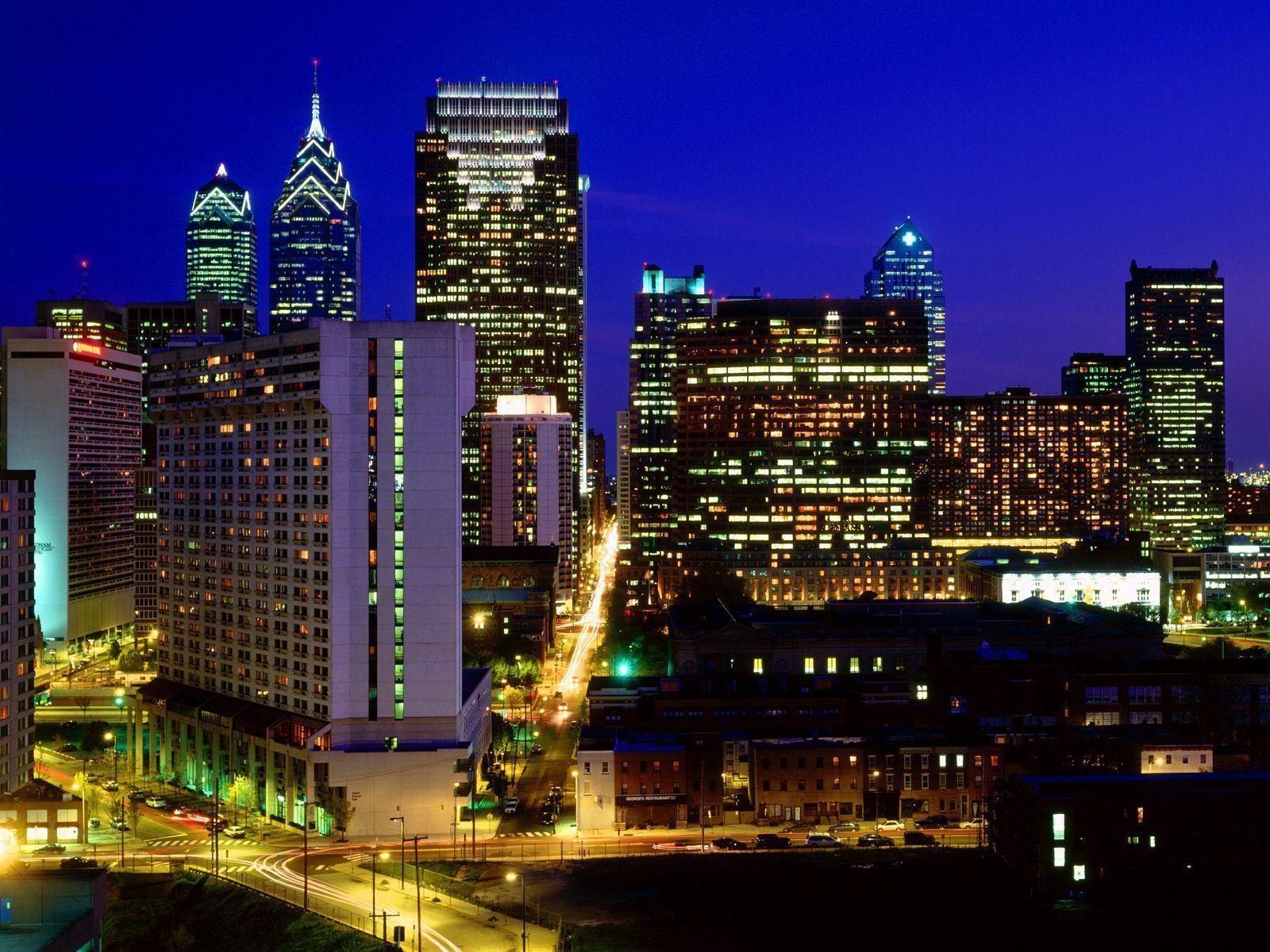 Philadelphia Skyline Sunset City Wallpaper