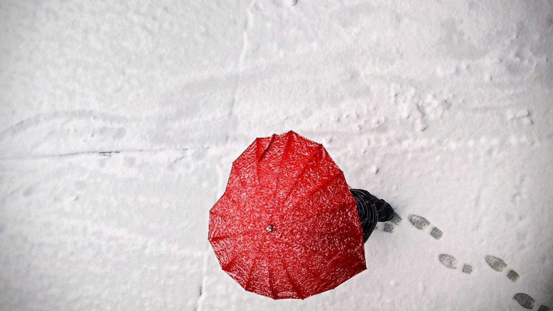 Snow Umbrella Red Heart Love. High Definition Wallpaper