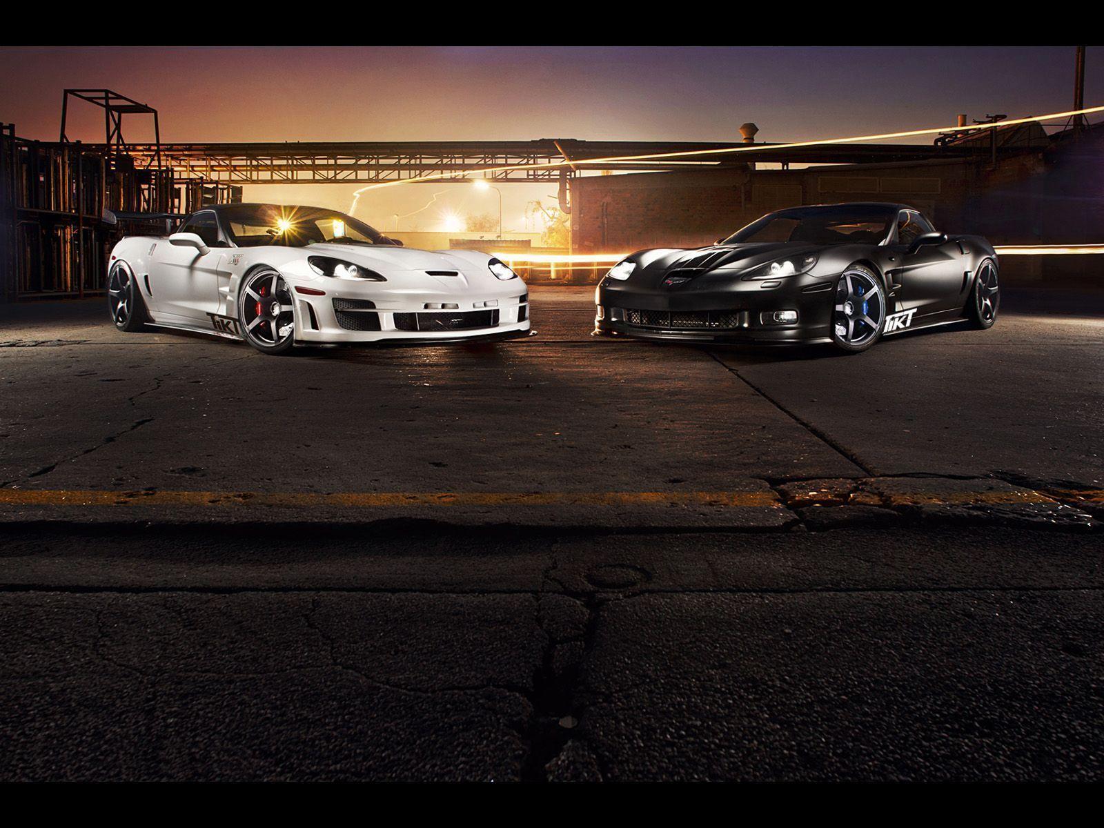 Black and White Chevrolet Corvette Duo desktop wallpaper