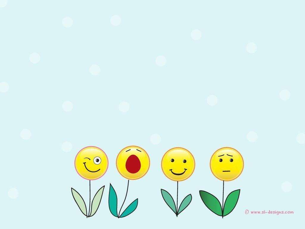 Smiley flowers on light blue background- desktop wallpaper