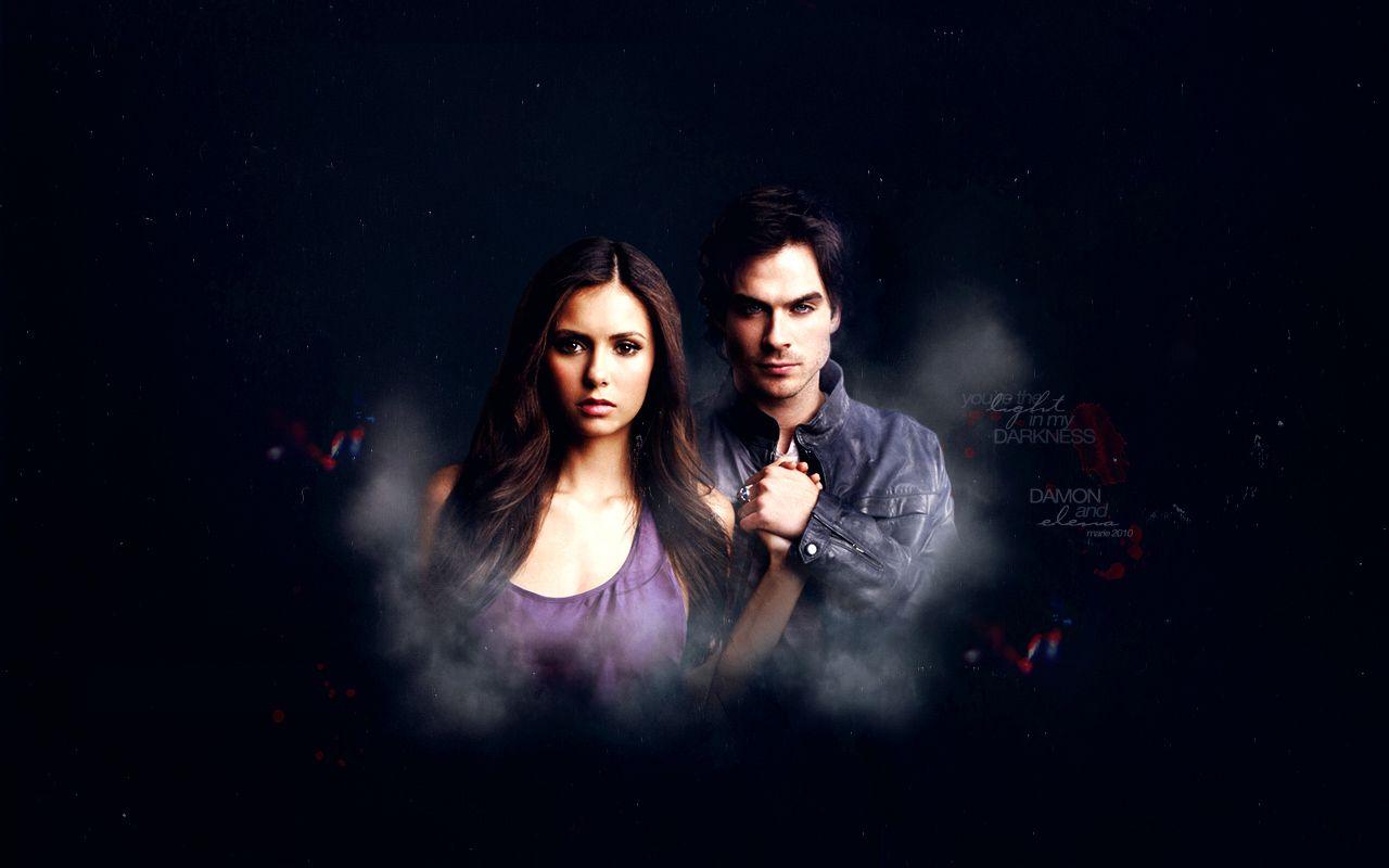 image For > Vampire Diaries Wallpaper Damon And Elena Kiss