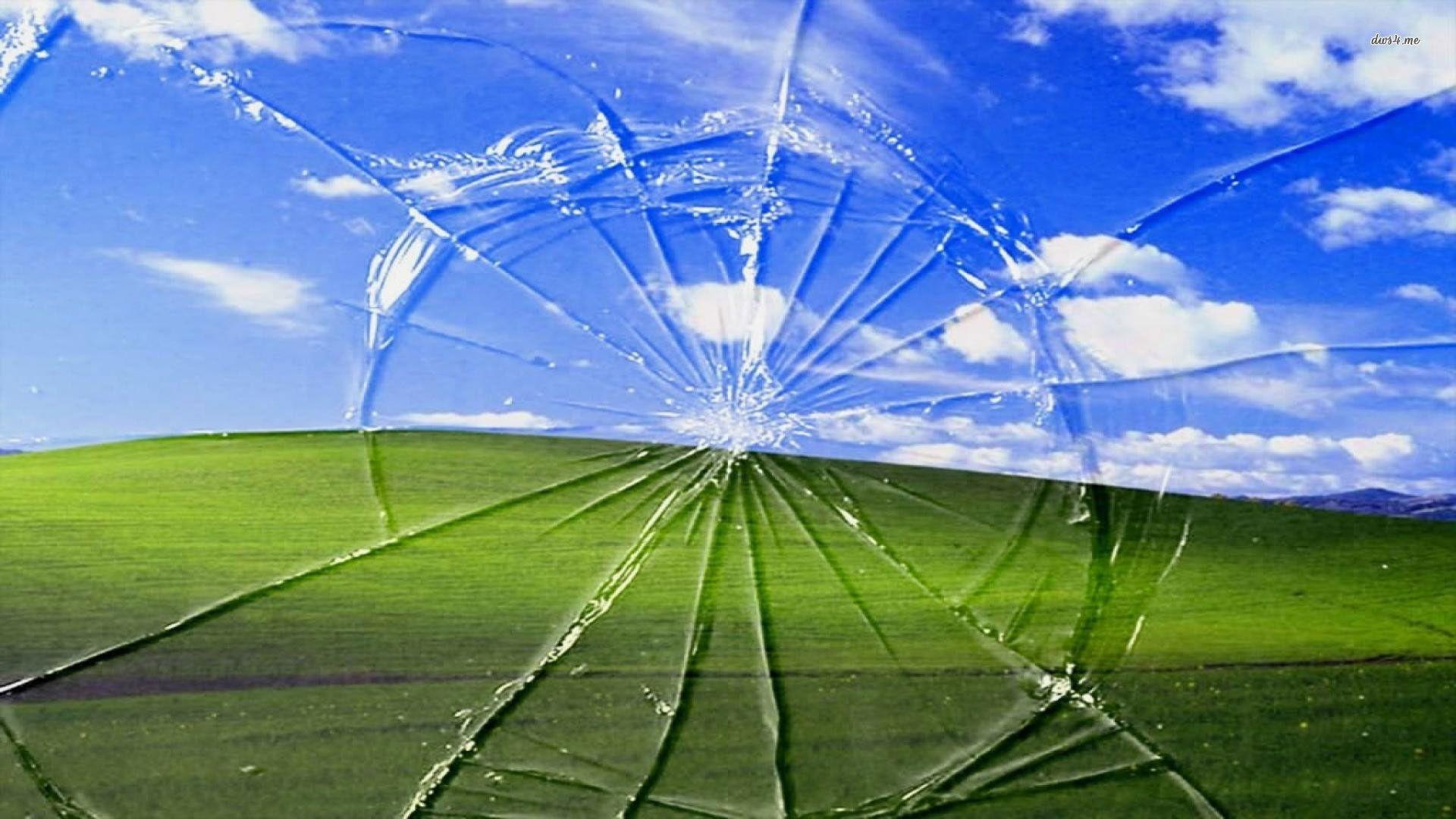 Green hills behind broken window wallpaper Art