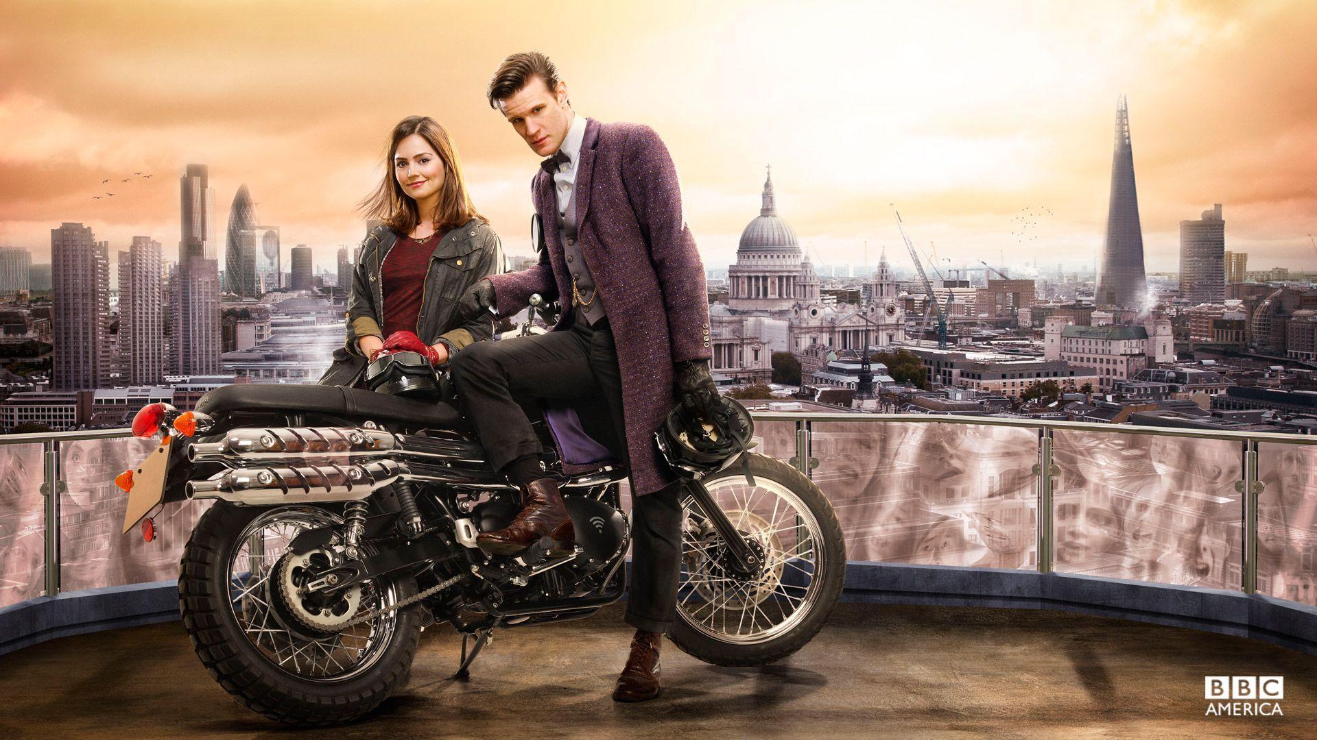 Doctor Who Matt Smith Jenna Louise Coleman Motorcycle Wallpaper