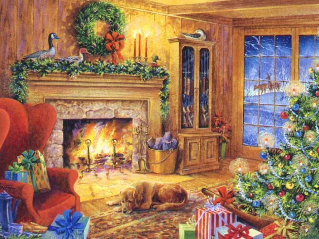 christmas scenery fireplace