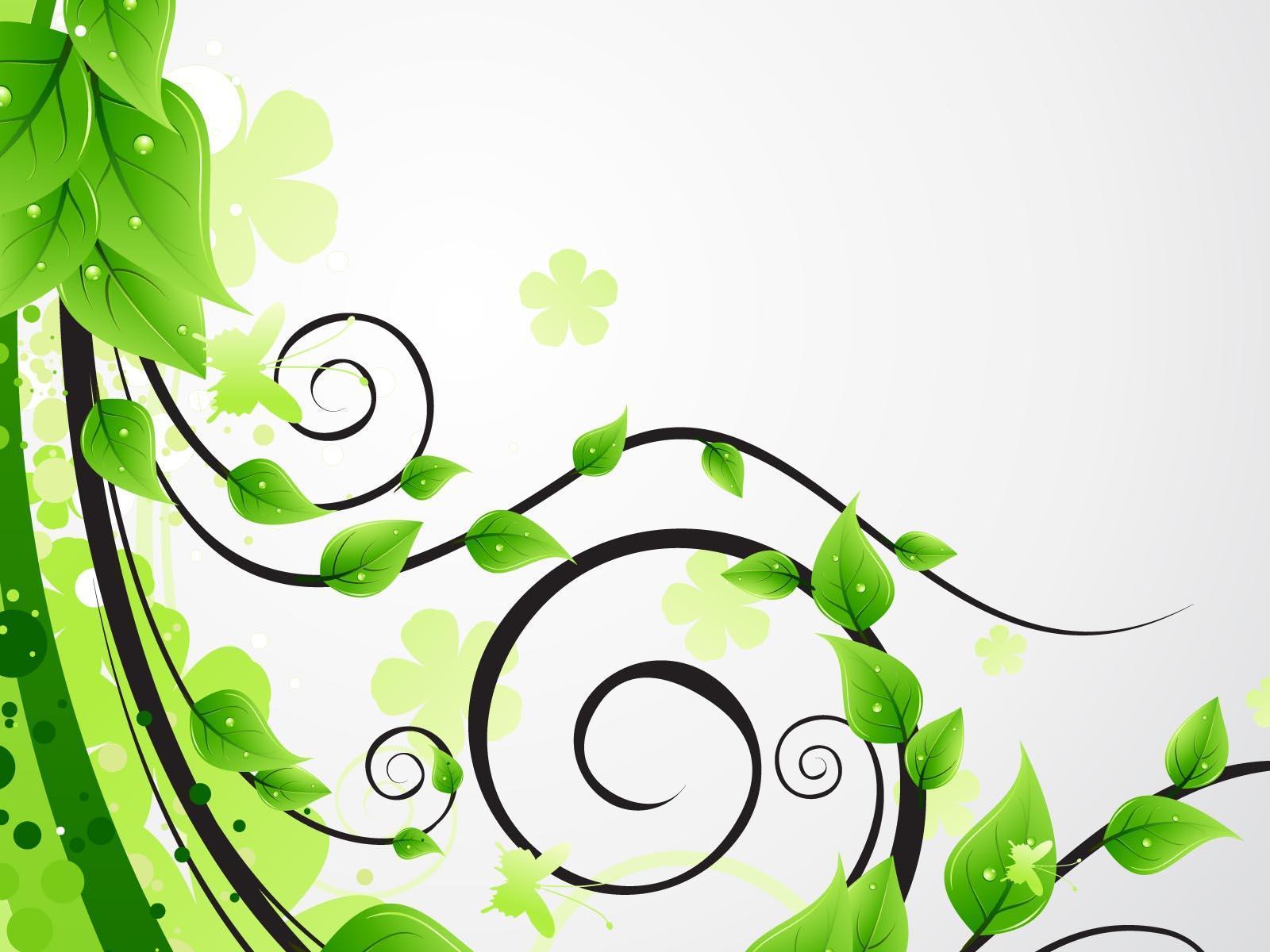 Green floral leaves PPT Background, Flowers, Nature