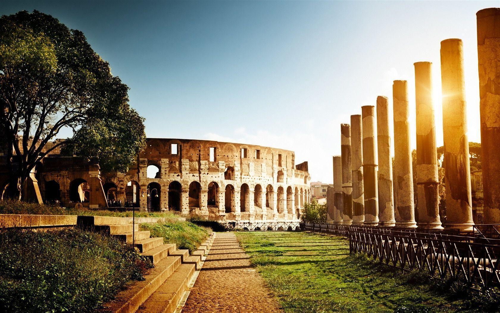 Colosseum, Italy, architecture, ruins, sun Wallpaperx1050