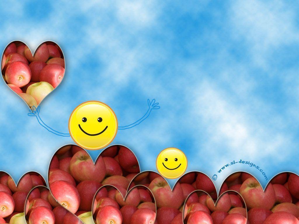 Free Smiley wallpaper- Smiley holding apple hearts; Smiley