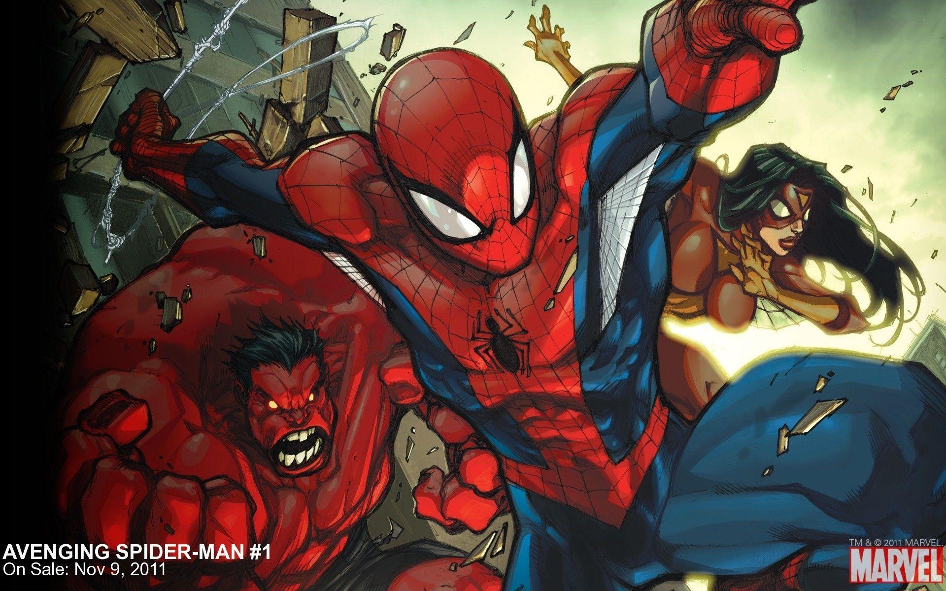 Wallpaper Avenging Spider Man, Red Hulk, Spider Woman, Marvel
