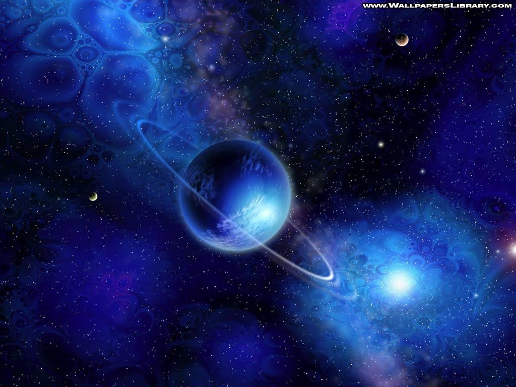 blue planet rings wallpaper / space background