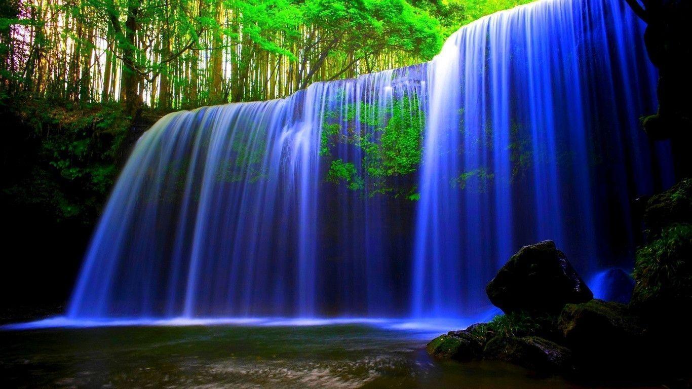 Blue Waterfall Forest Wallpaper