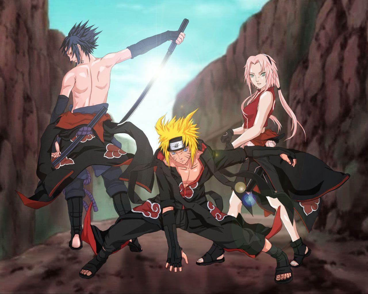 Sasuke, Naruto, and Sakura in Akatsuki!! Wallpaper
