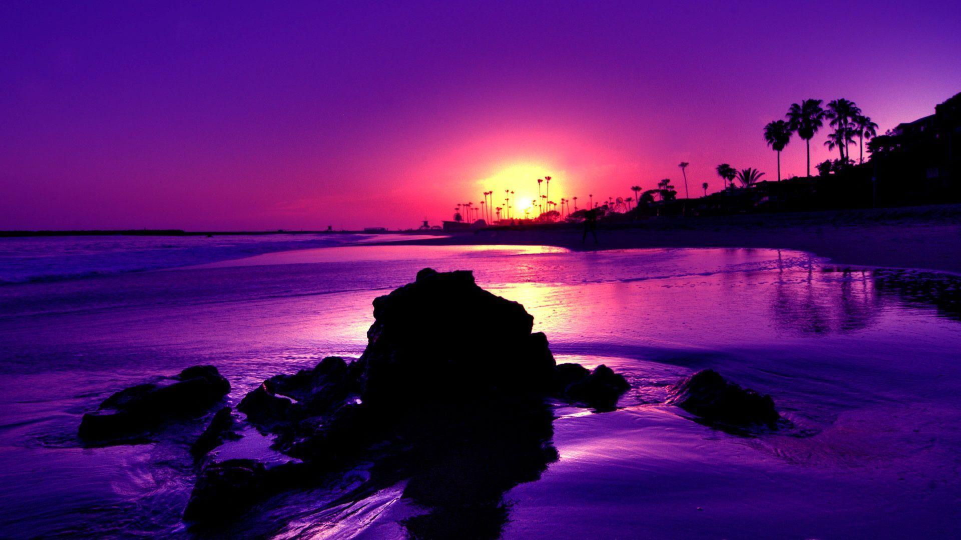 Purple Beach Sunset Wallpaper HD Desk HD Wallpaper