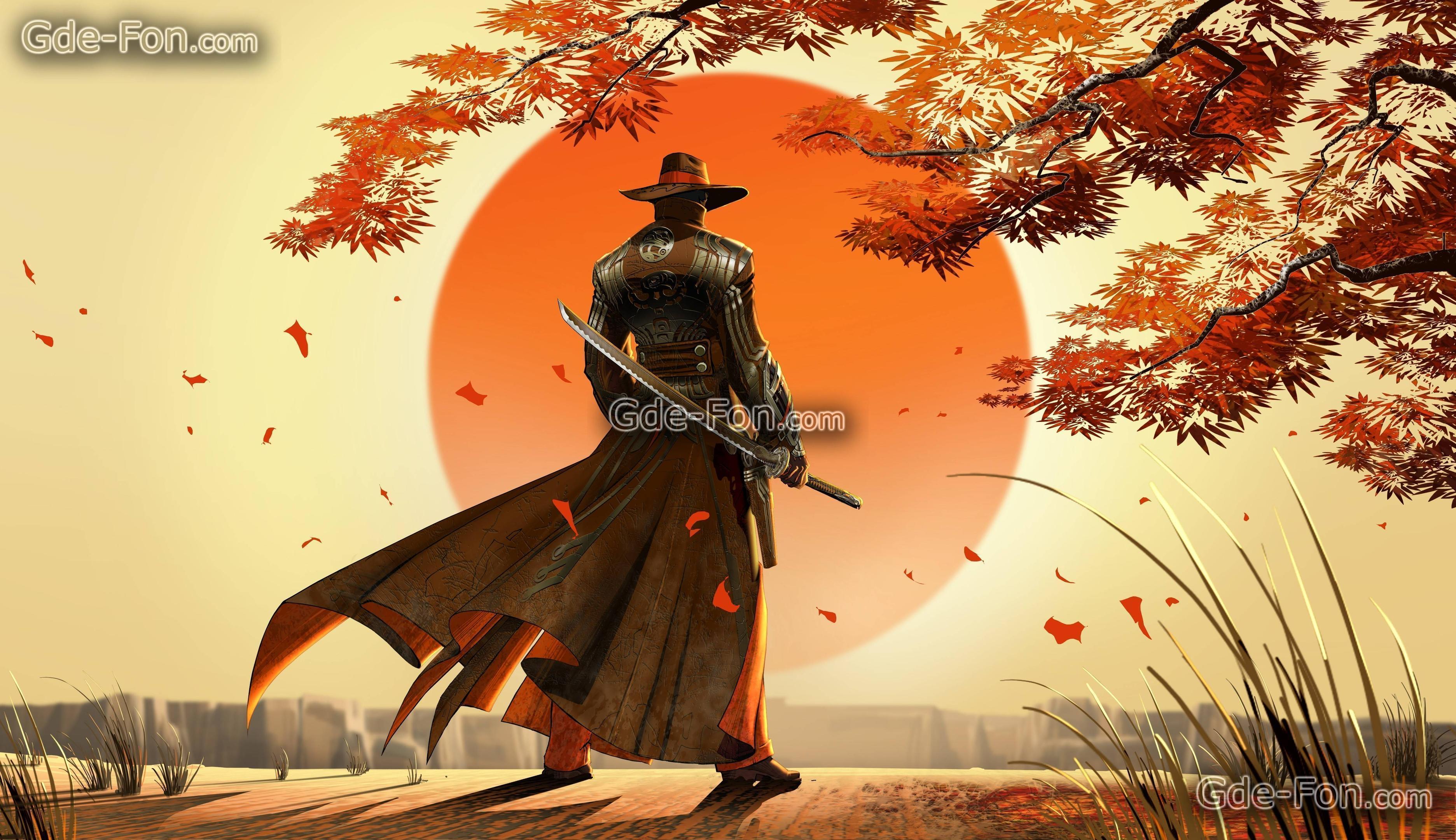 Download wallpaper Cowboy, Sunrise, sword free desktop wallpaper