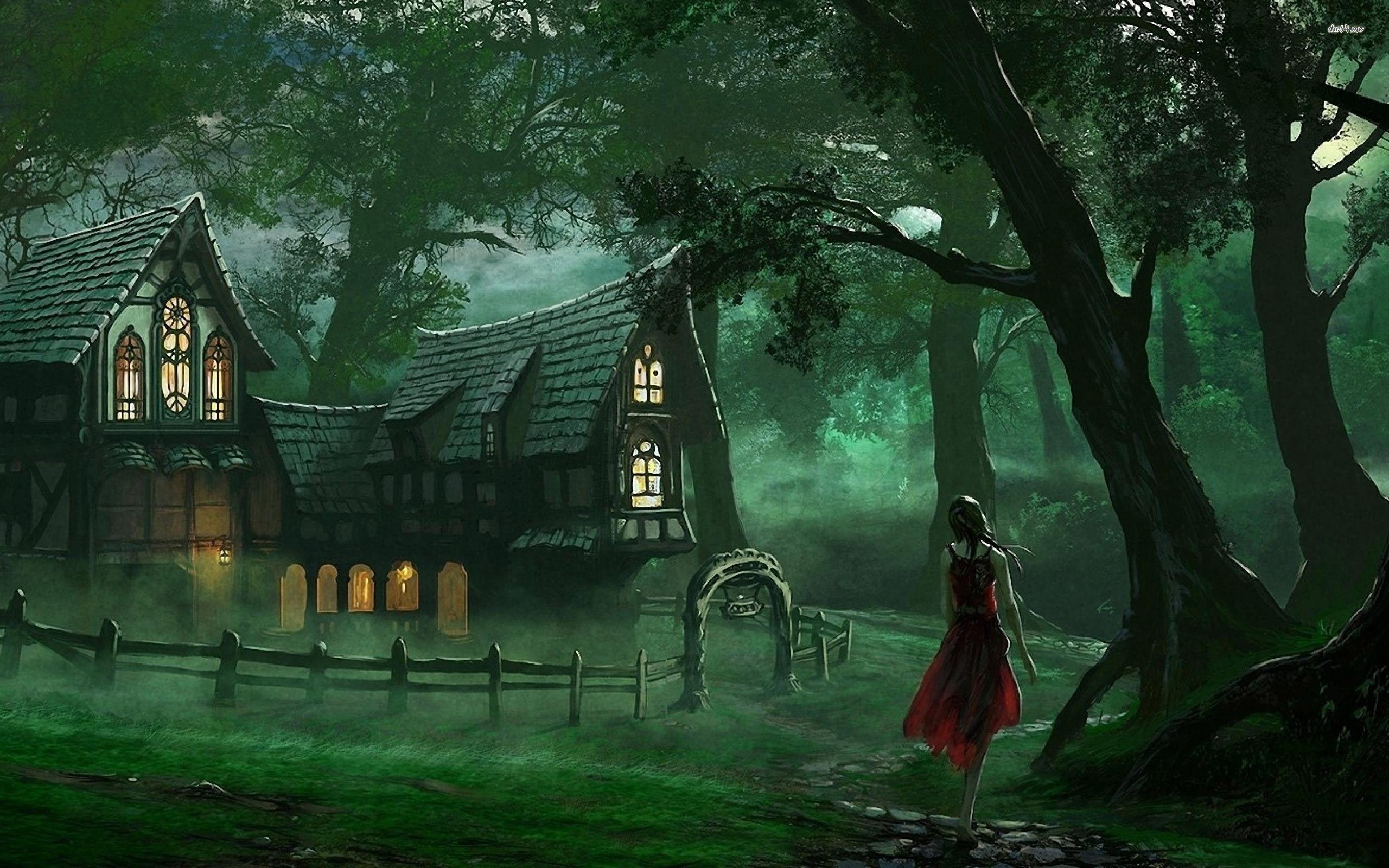 Creepy Red Riding Hood and the wolf wallpaper