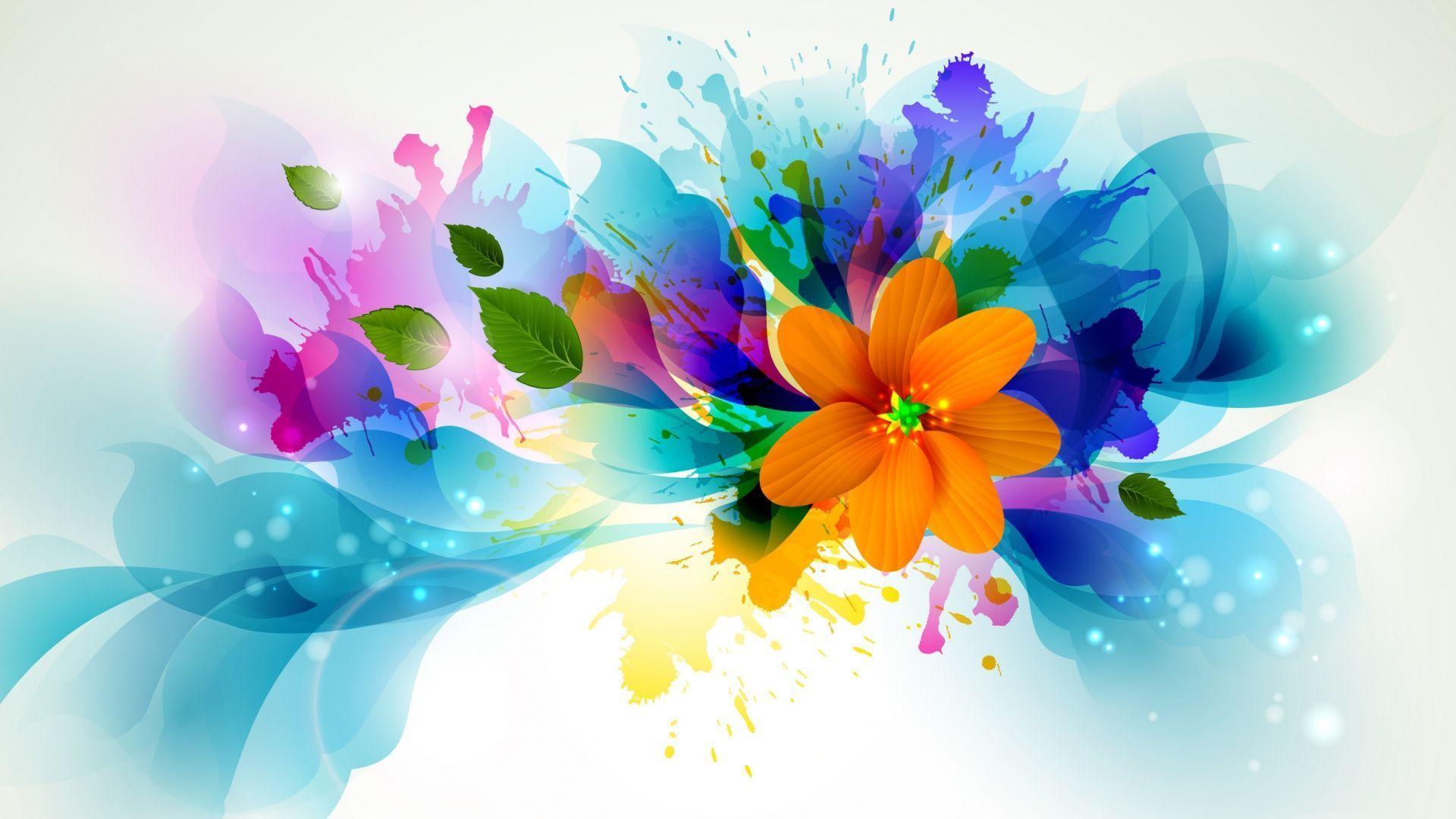Bright Color Flower Vine With Leaf Tv Set Background Floral Home Art