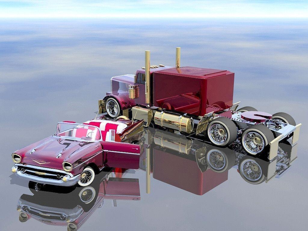 18wheeler and a 1957 Chevy : Desktop and mobile wallpapers : Wallippo.