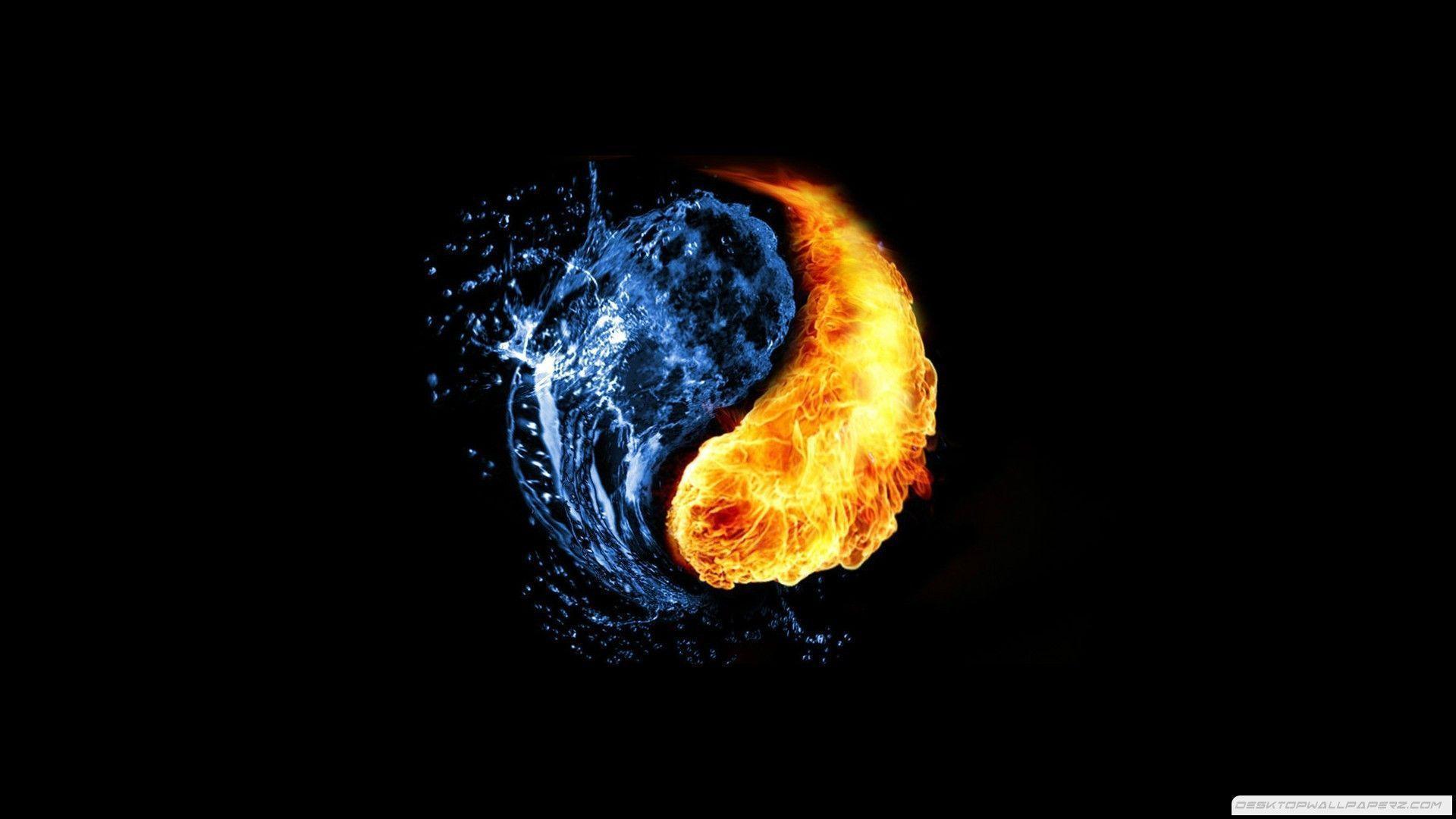 Water Abstract Fire Yin Yang Ying Yang Black Background