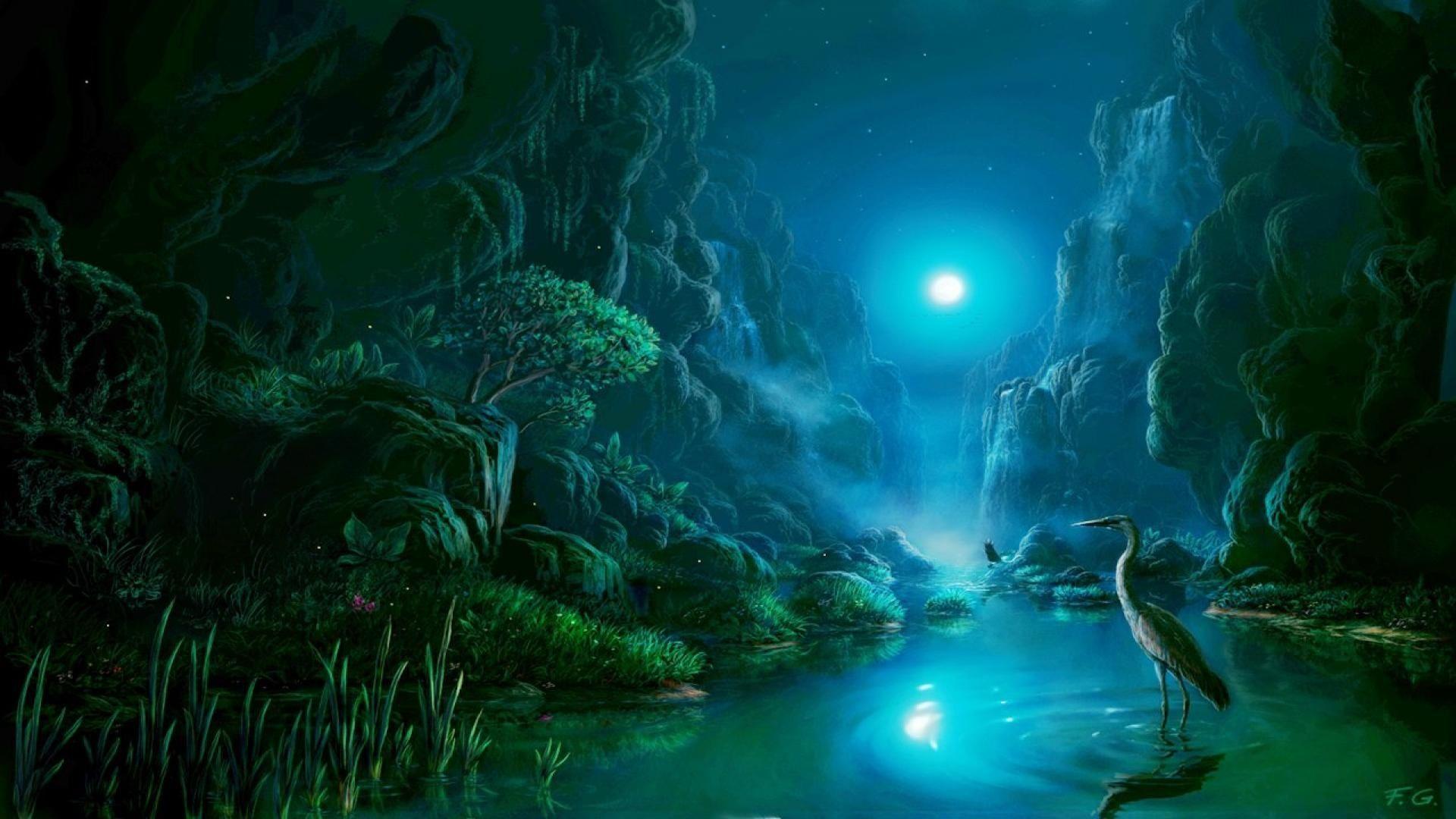 Fantasy Moonlight Pool Windows 8 Wallpaper background image