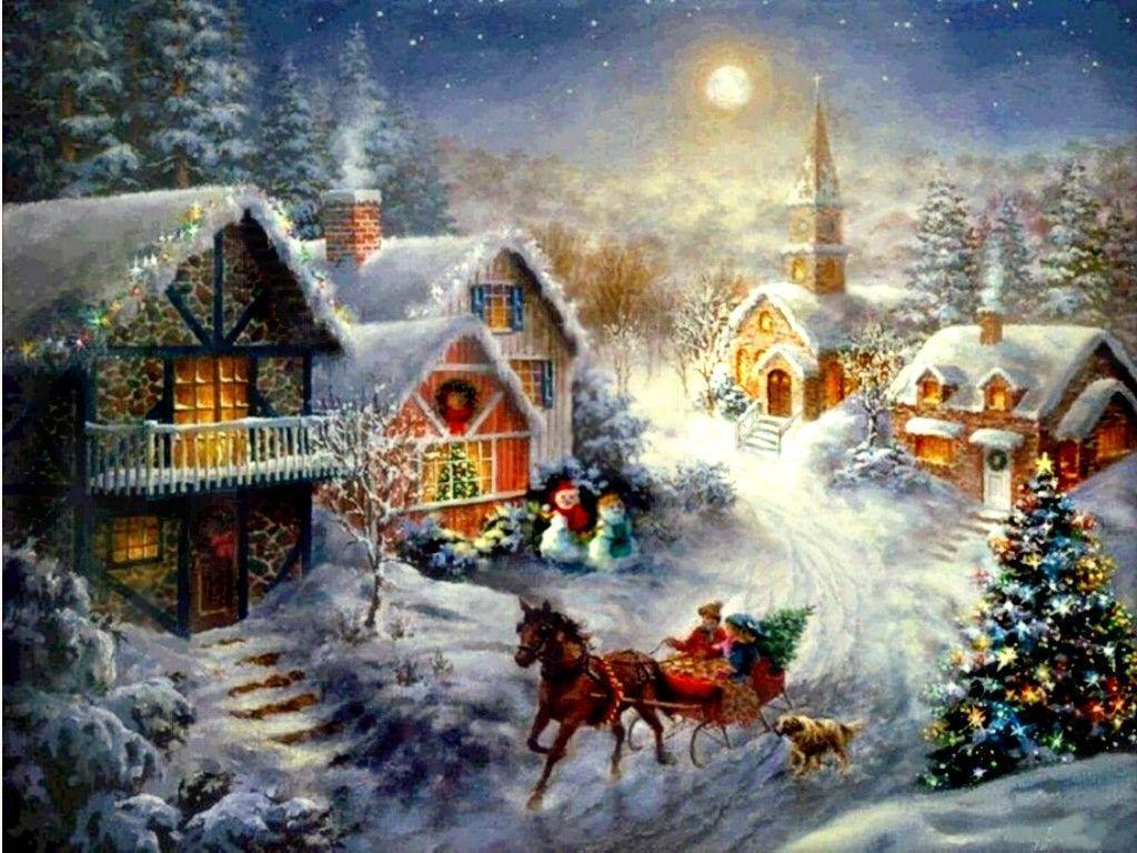 Popular Christmas Village Night Scenes Wallpaper, HQ Background