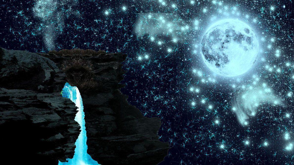 Moonlit Waterfall Background