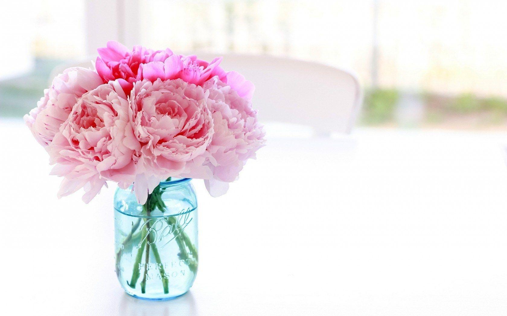 Peonies Flowers Pink Jar HD Wallpaper