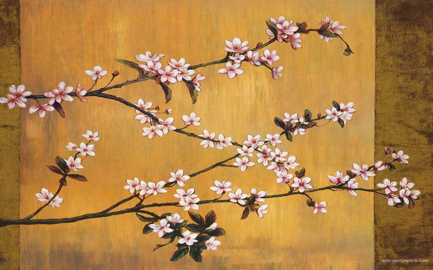 japanese art wallpaper cherry blossom