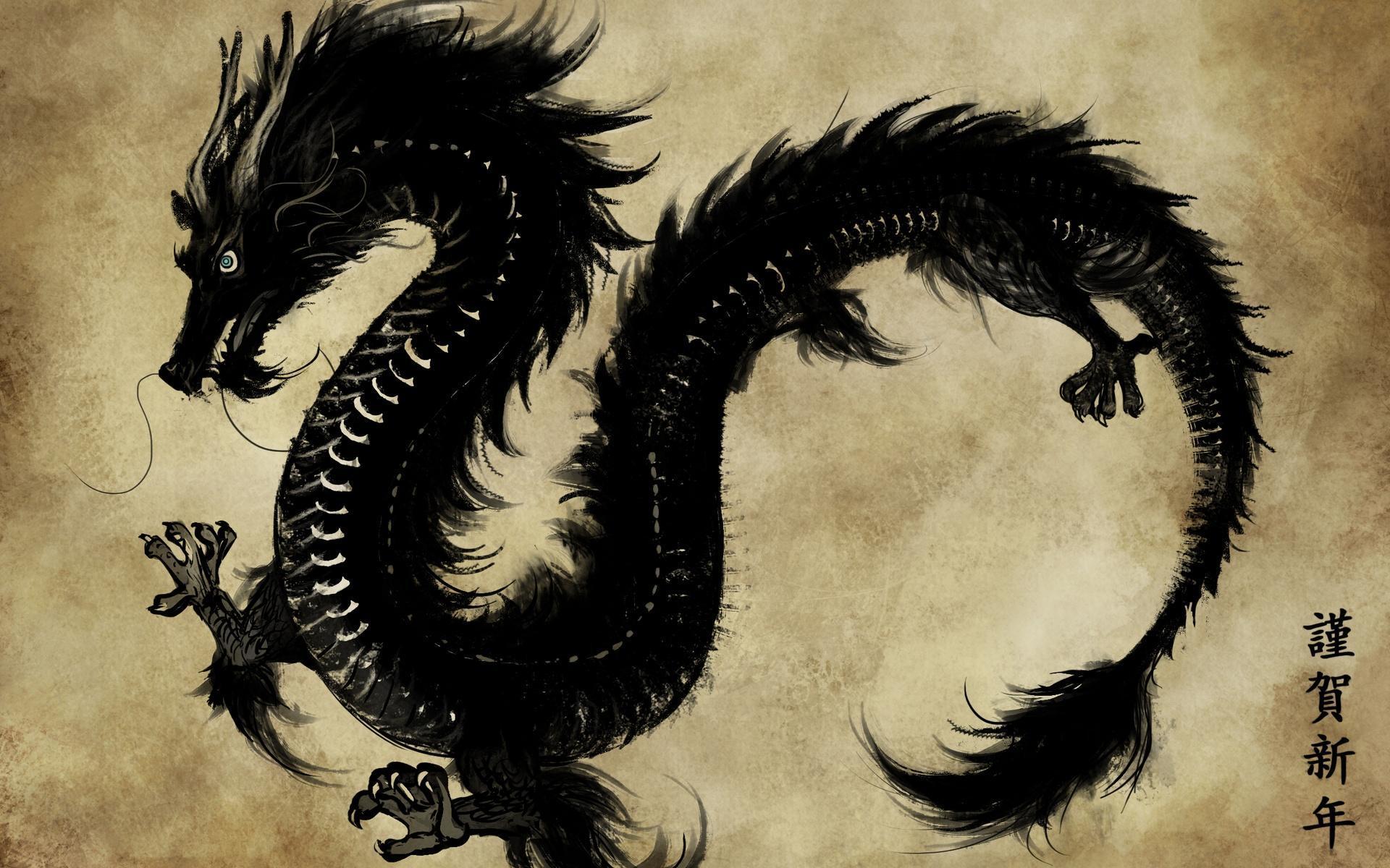 Black Wallpaper Dragon, Art, Painting, Fantasy. HD Background