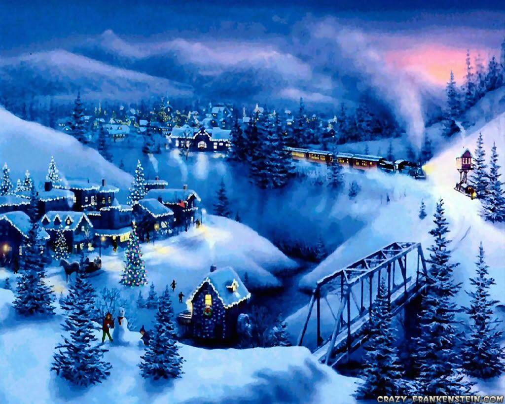 Blue Christmas Winter Night Wallpaper & Paintings. Christmas