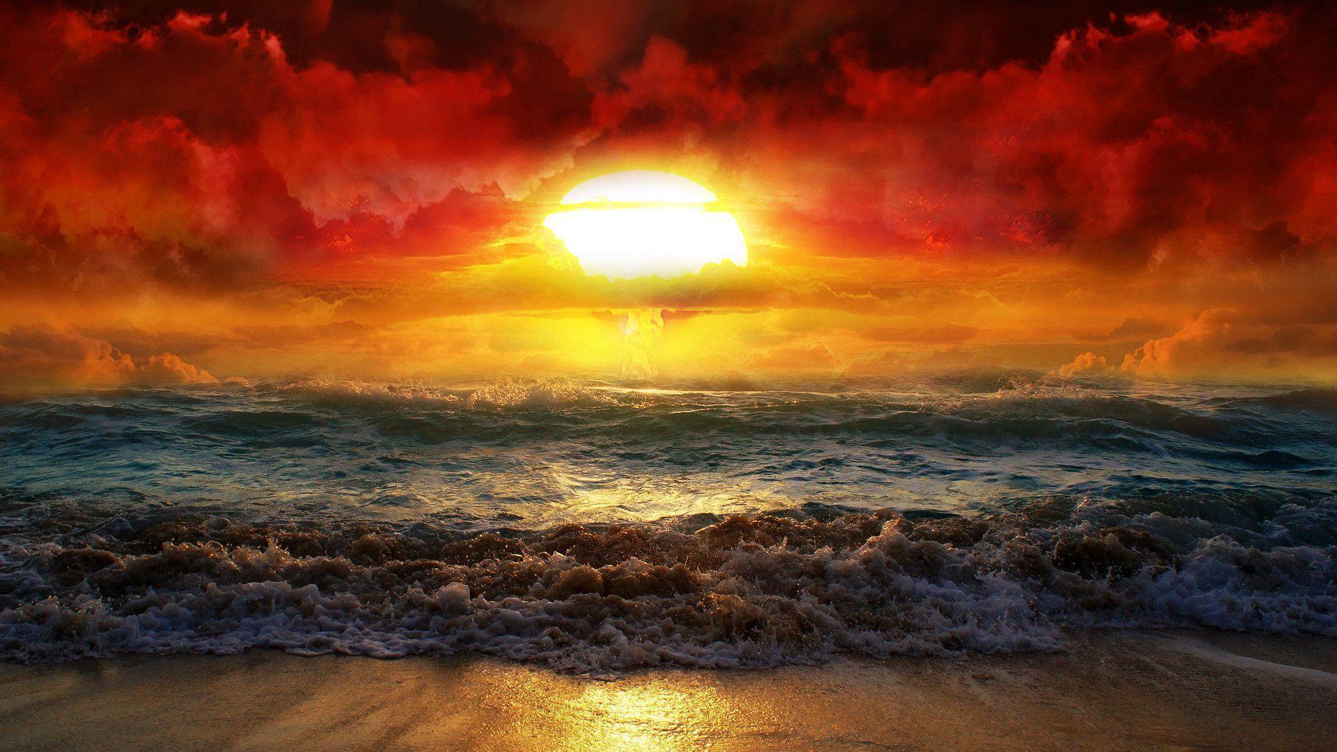Download wallpaper A nuclear explosion, sea вЂ‹вЂ‹froth, turbulent