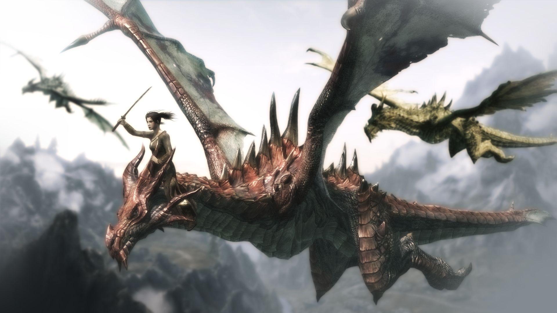 image For > Skyrim Dragon Flying Wallpaper