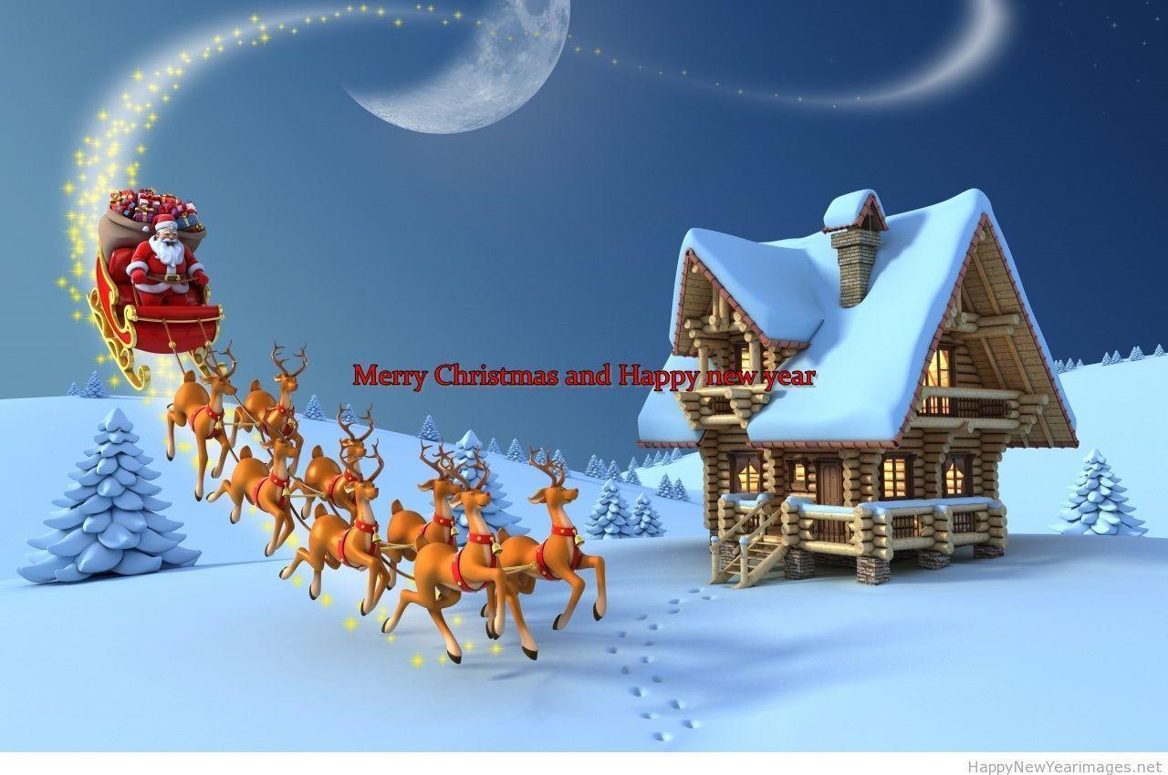 Santa and reindeers happy new year 2015 and merry Christmas