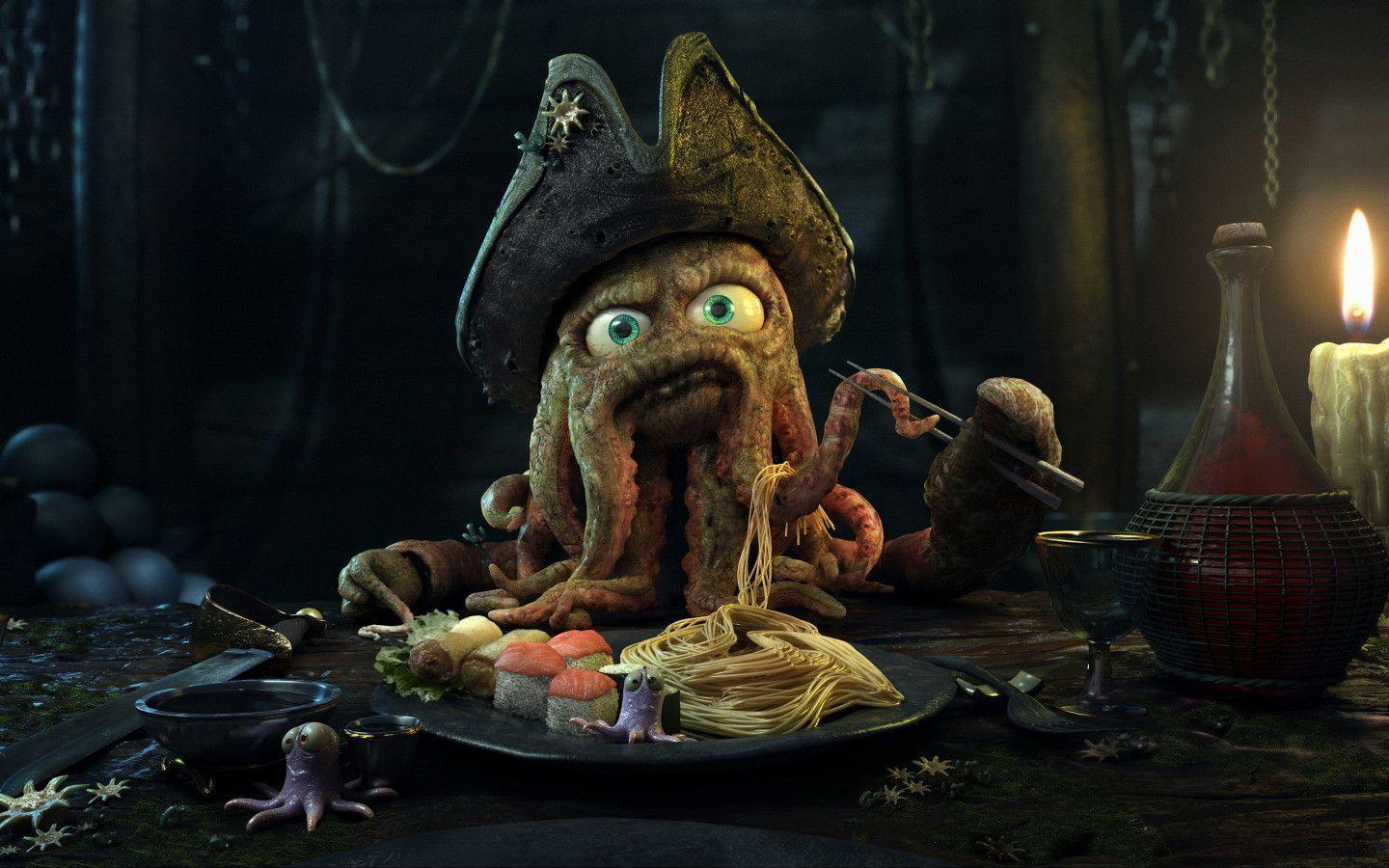 Sushi Dinner for Octopus Pirate widescreen wallpaper. Wide