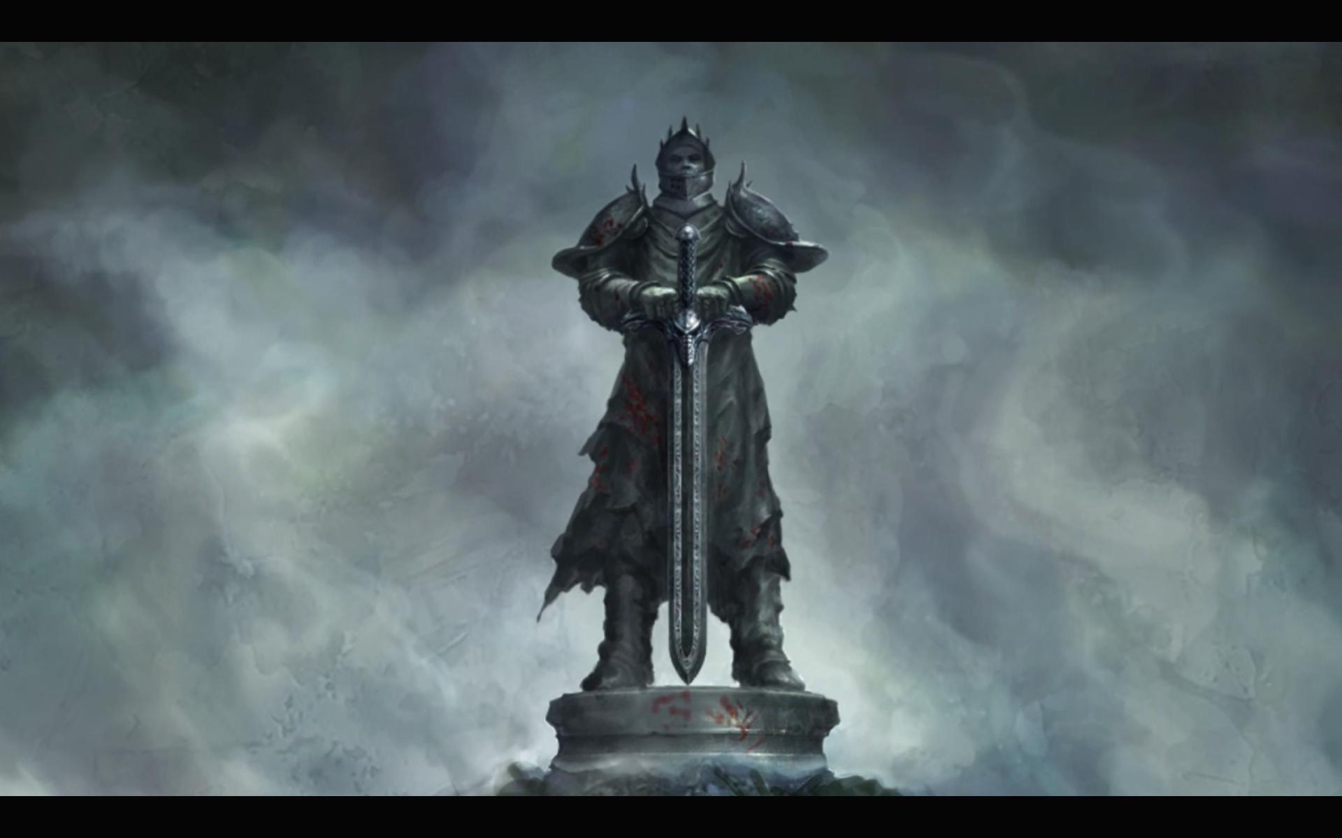 Knight Medieval Mist Noble Royalty Statue Stone Sword Warrior HD