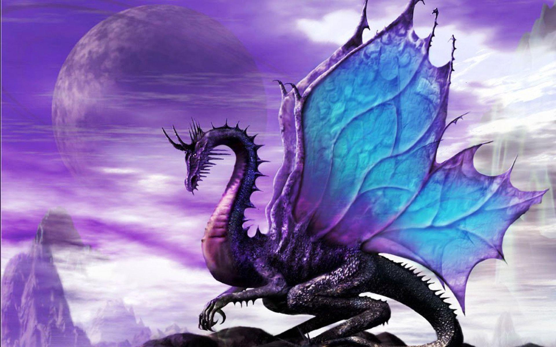 Purple Dragon Purple Moon, Fantasy HD wallpaper, Abstract wallpaper