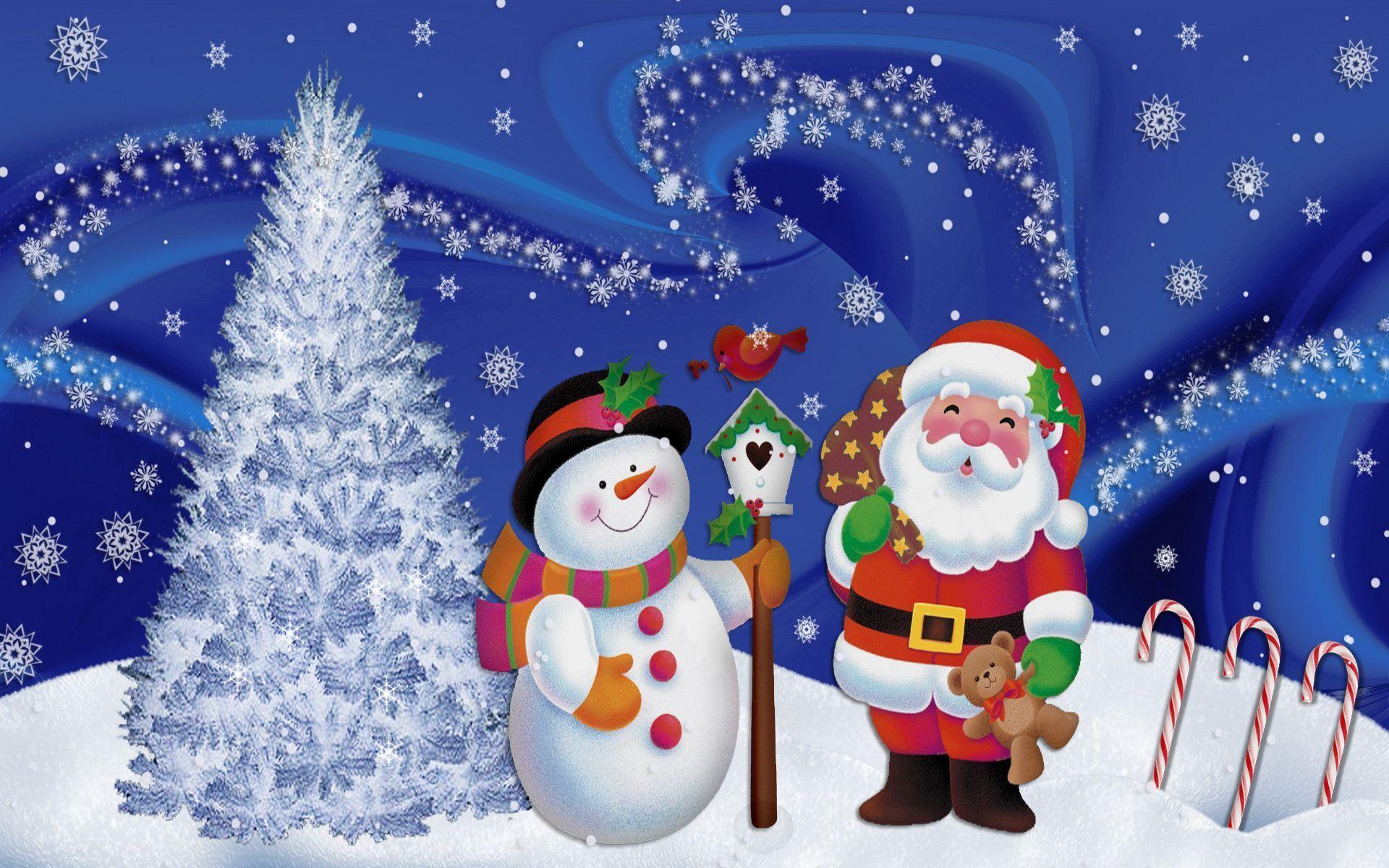 Snowman And Santa Claus In Christmas Wallpaper Wallpaper